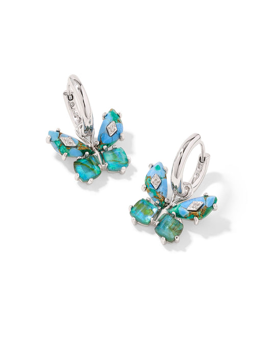Kendra Scott Bianca Butterfly Huggie Earrings Silver Bright Aqua Mix