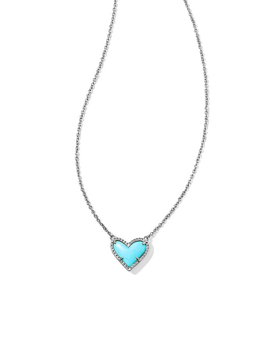 Kendra Scott Ari Heart Short Pendant Necklace Silver Turquoise Magnesite