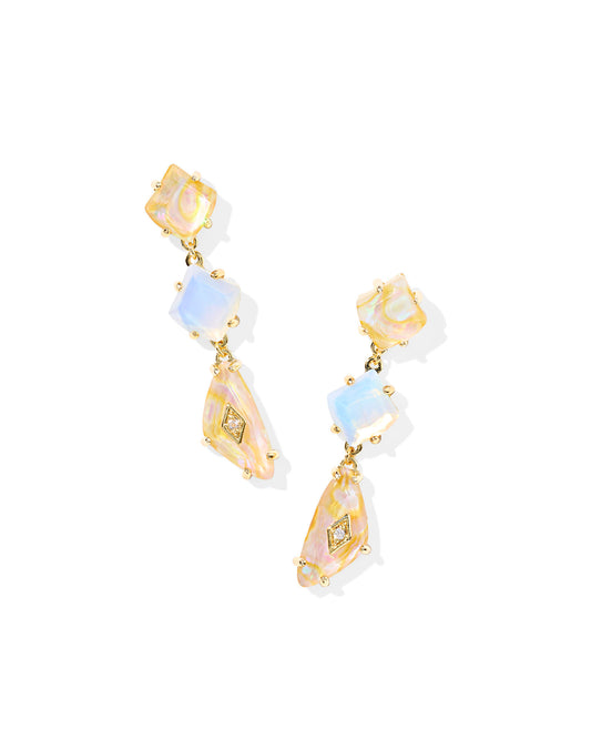 Kendra Scott Bianca Linear Earrings Gold Iridescent White Mix