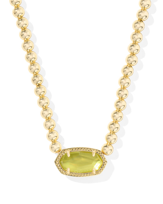 Kendra Scott Elisa Beaded Necklace Gold Chartreuse Green Mother Of Pearl
