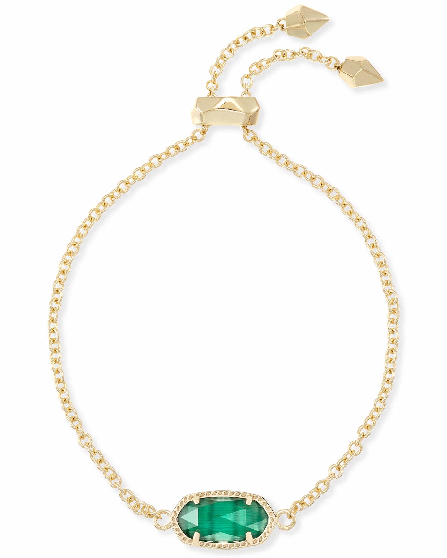 Kendra Scott Elaina Gold Adjustable Chain Bracelet in Emerald Cat’s Eye