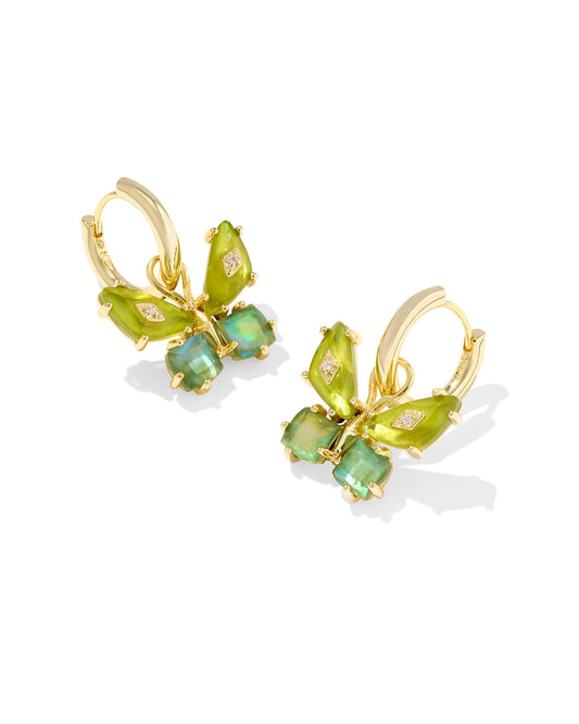 Kendra Scott Bianca Butterfly Huggie Earrings Gold Green Mix