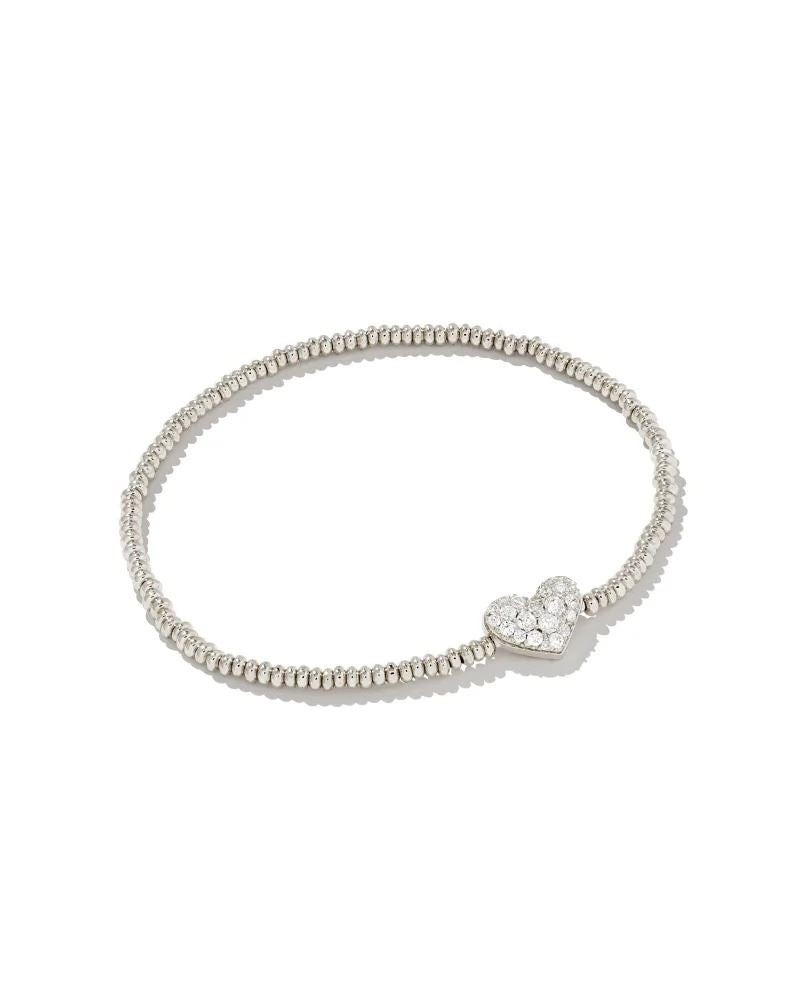 Kendra Scott Ari Silver Pave Heart Stretch Bracelet in White Crystal