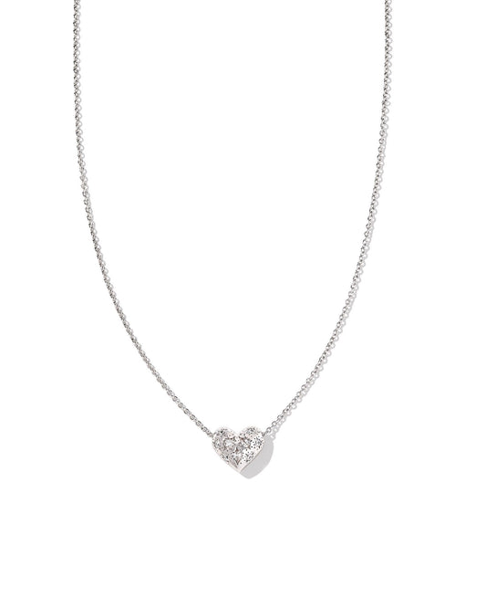 Kendra Scott Holland Heart Short Pendant Necklace in Silver White Crystal