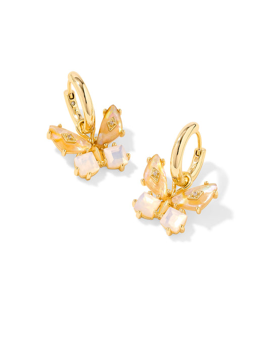 Kendra Scott Bianca Butterfly Huggie Earrings Gold Iridescent White Mix