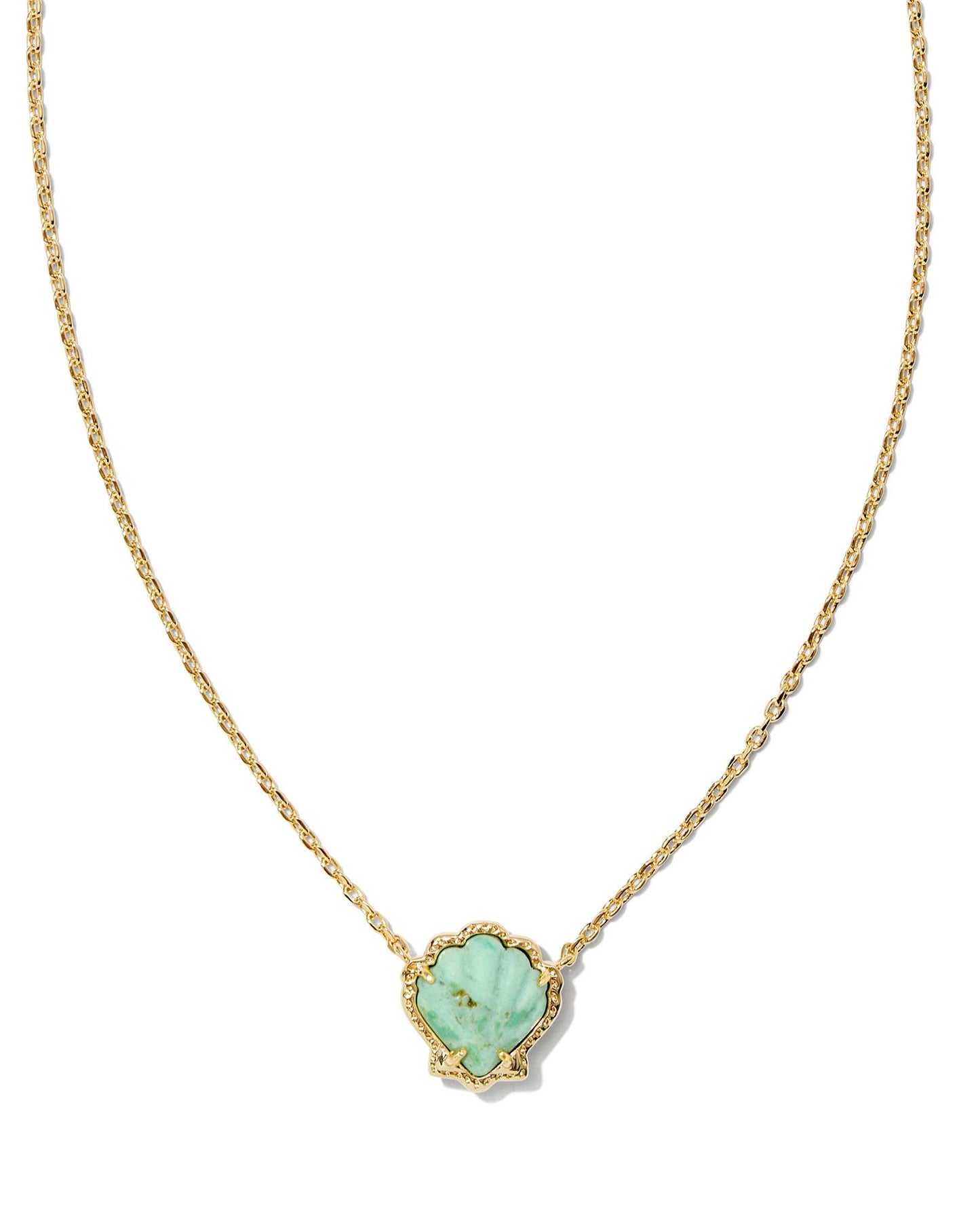 Kendra Scott Brynne Shell Short Pendant Necklace in Gold Sea Green Chrysocolla