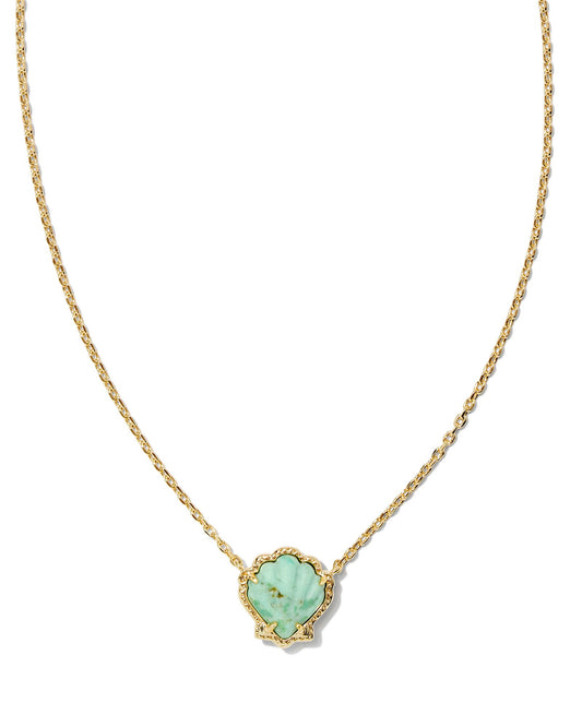 Kendra Scott Brynne Shell Short Pendant Necklace in Gold Sea Green Chrysocolla