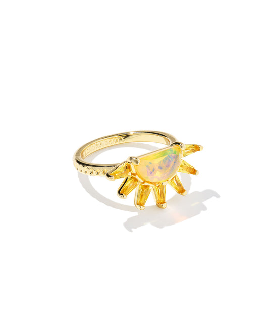 Kendra Scott Samantha Sun Band Ring Gold Yellow Opalescent Resin