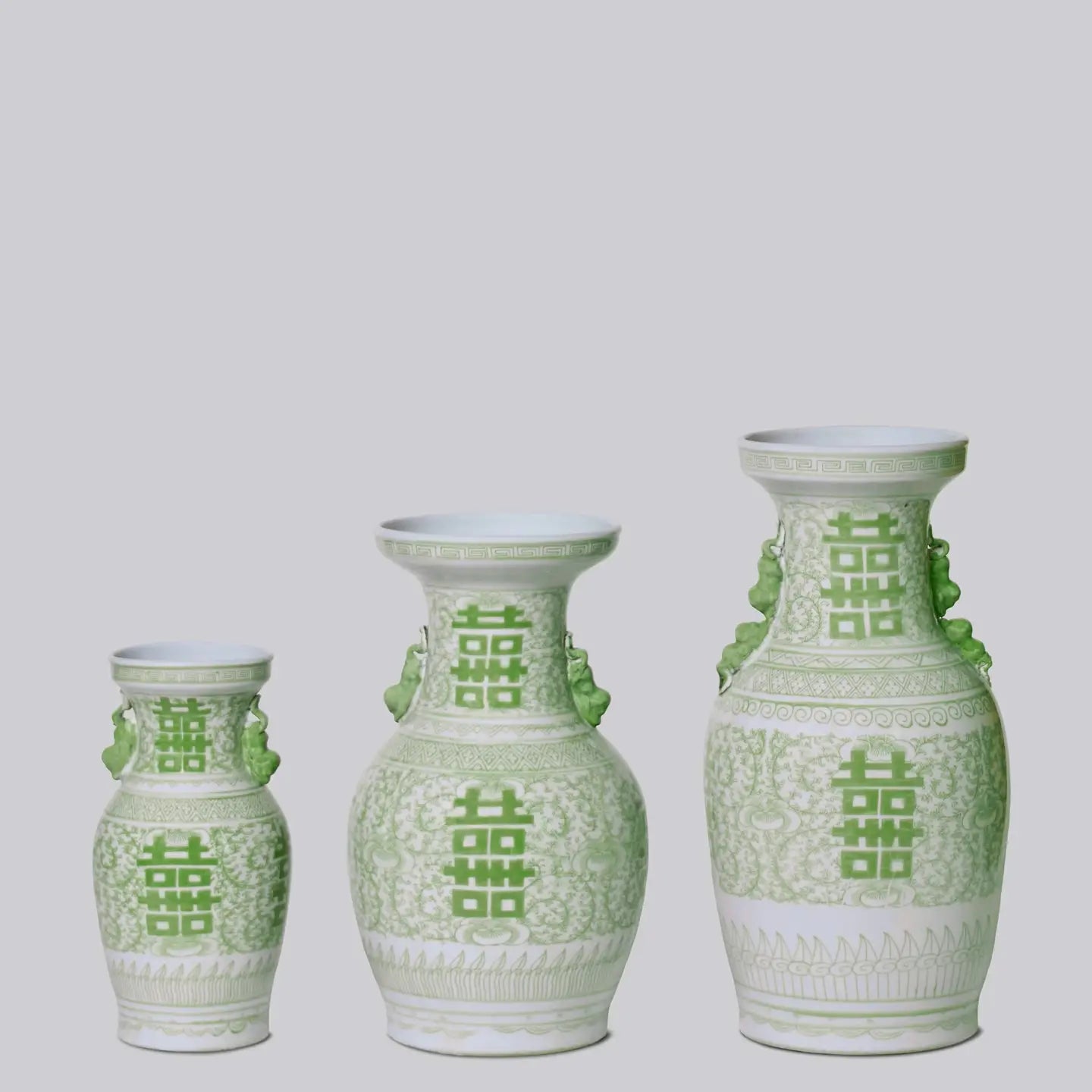 Double Happiness Green and White Large Lug Vase