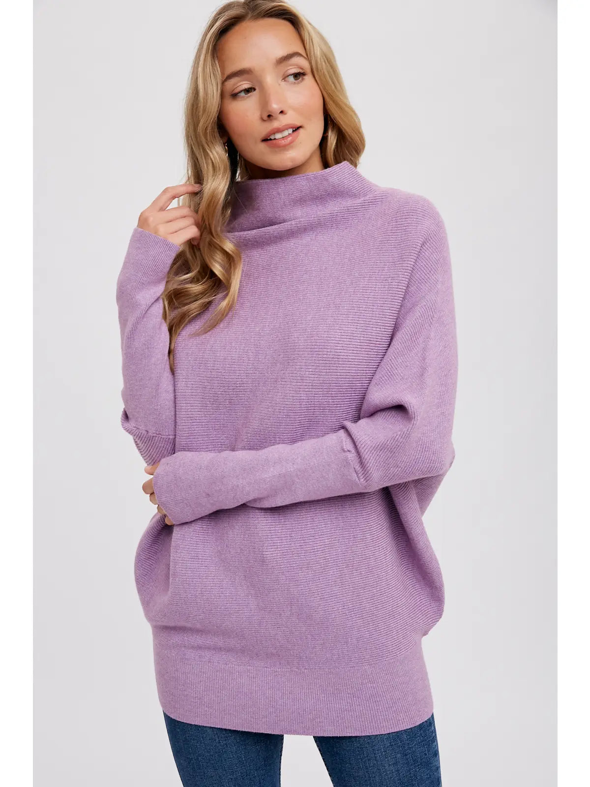 Lavender Slouch Neck Dolman Pullover Sweater