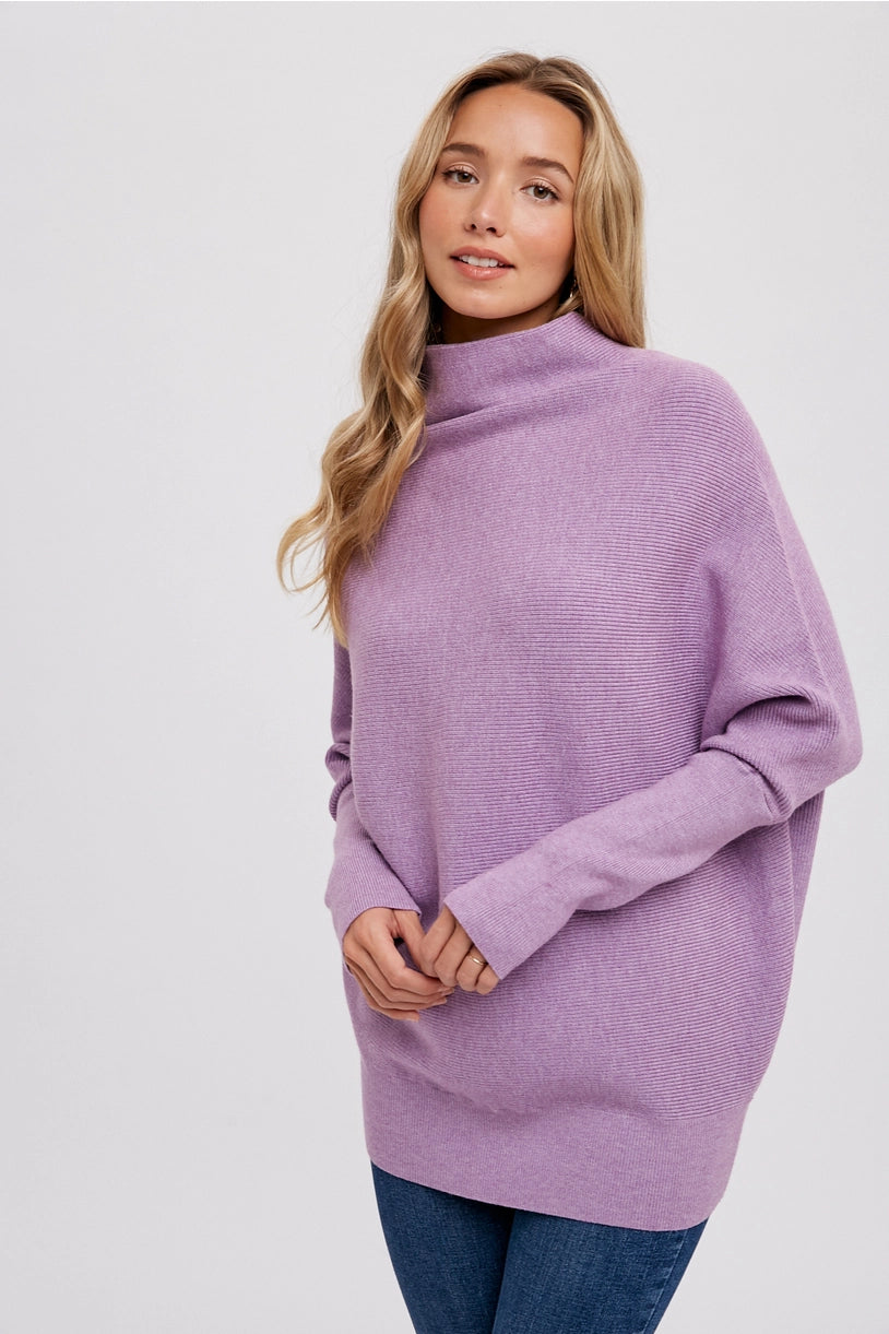 Lavender Slouch Neck Dolman Pullover Sweater