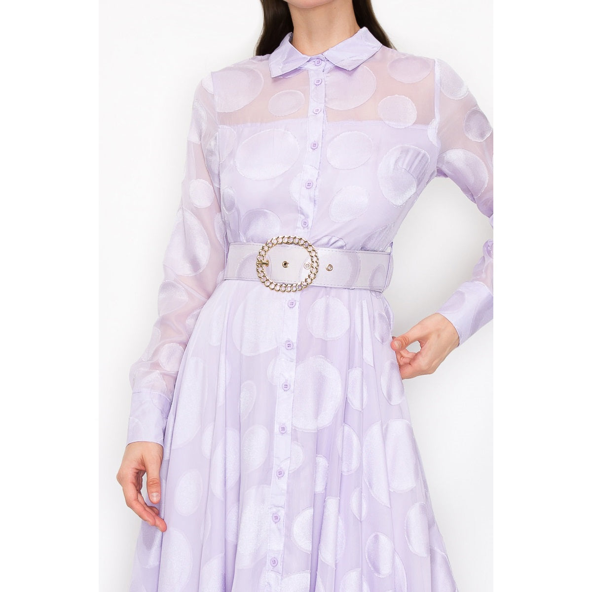 Lavender Polka Dot Belted Dress