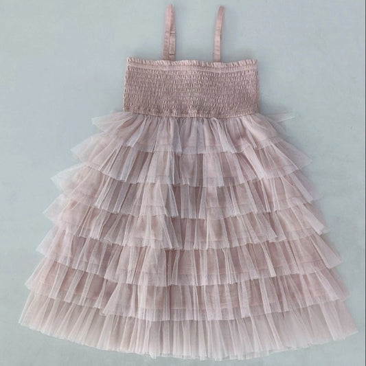 Light Pink Tulle Tiered Ruffle Dress