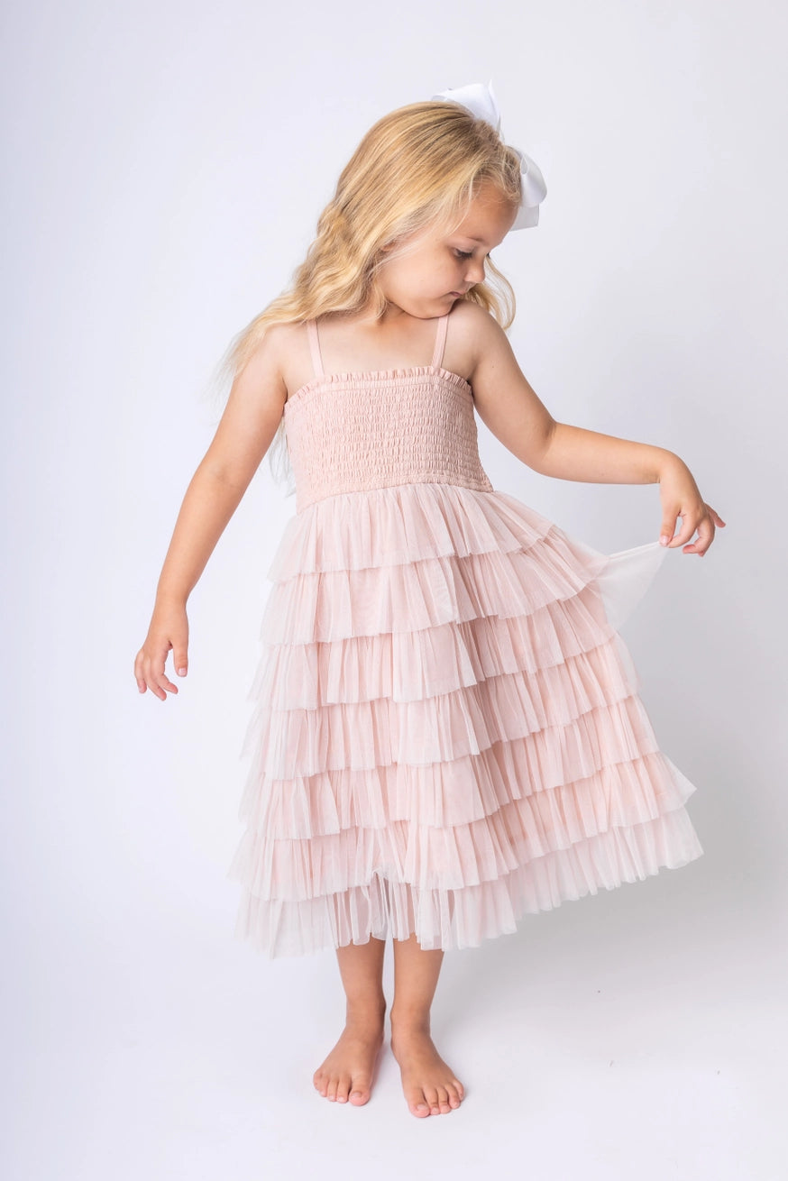 Light Pink Tulle Tiered Ruffle Dress