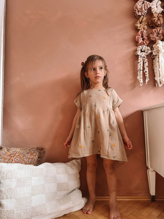 Cotton Muslin Floral Embroidered Baby & Toddler Dress