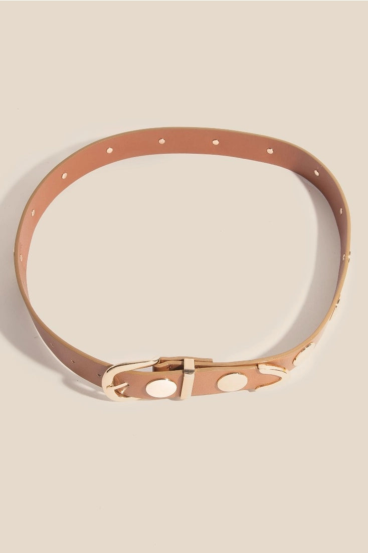 Cognac Metallic Disc Studded Belt