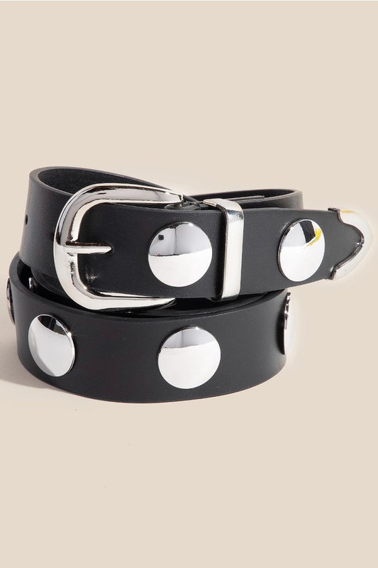 Black Metallic Disc Studded Belt