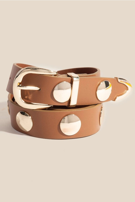 Cognac Metallic Disc Studded Belt