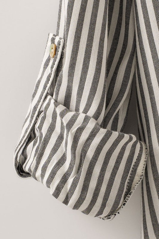 Beige & White Striped Button Down