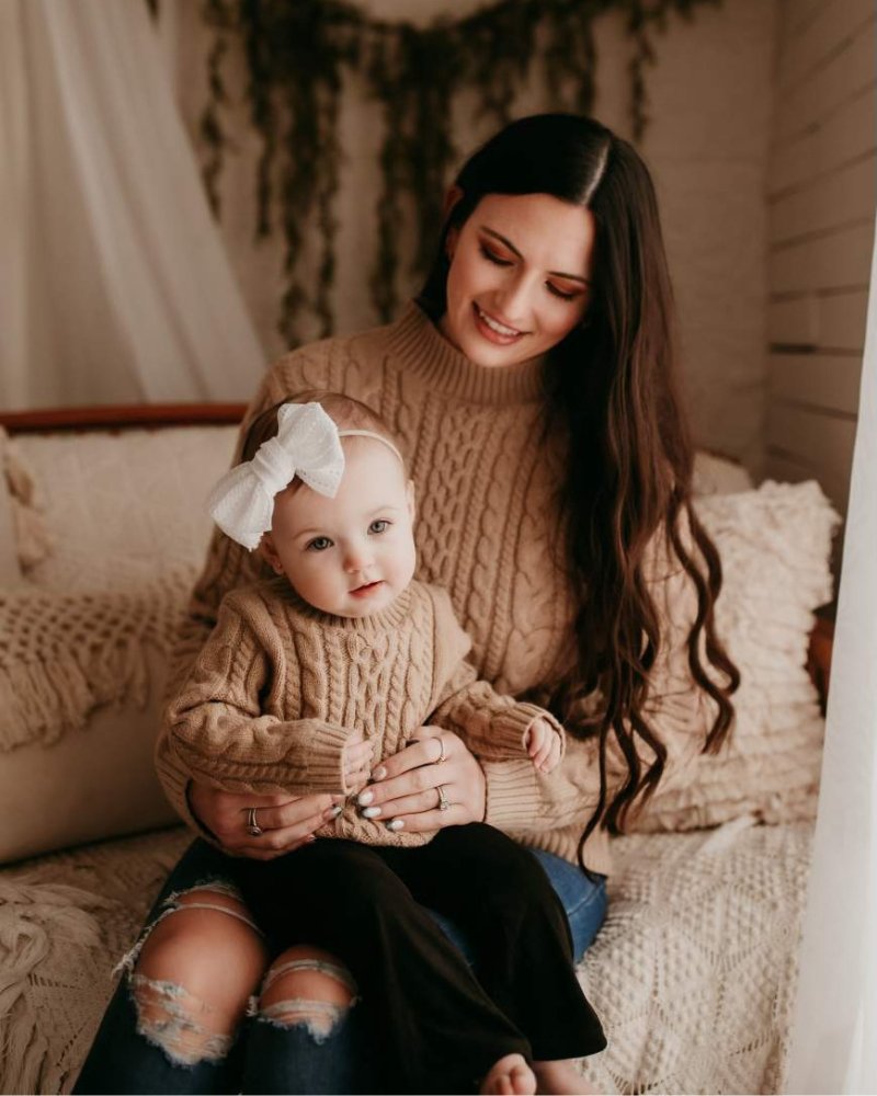 Mommy and Me Mapel Sugar Mockneck Cable Knit Sweater