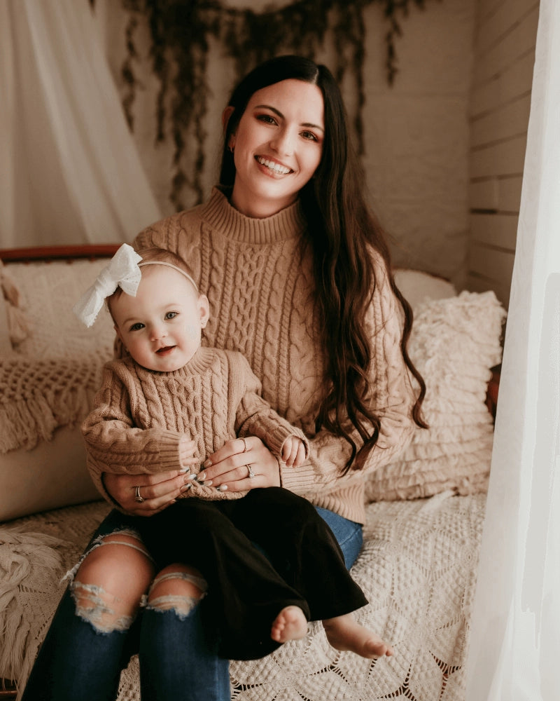 Mommy and Me Mapel Sugar Mockneck Cable Knit Sweater