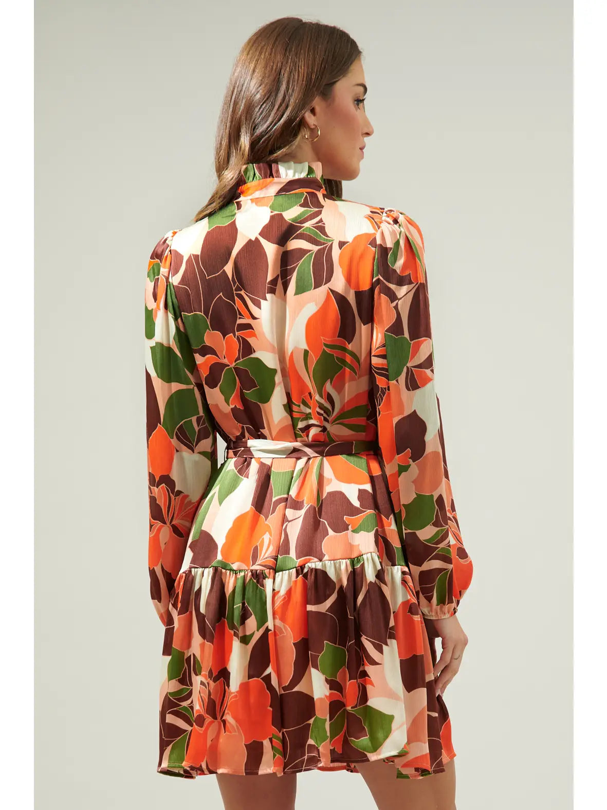 Earthy Floral Button Up Mini Dress