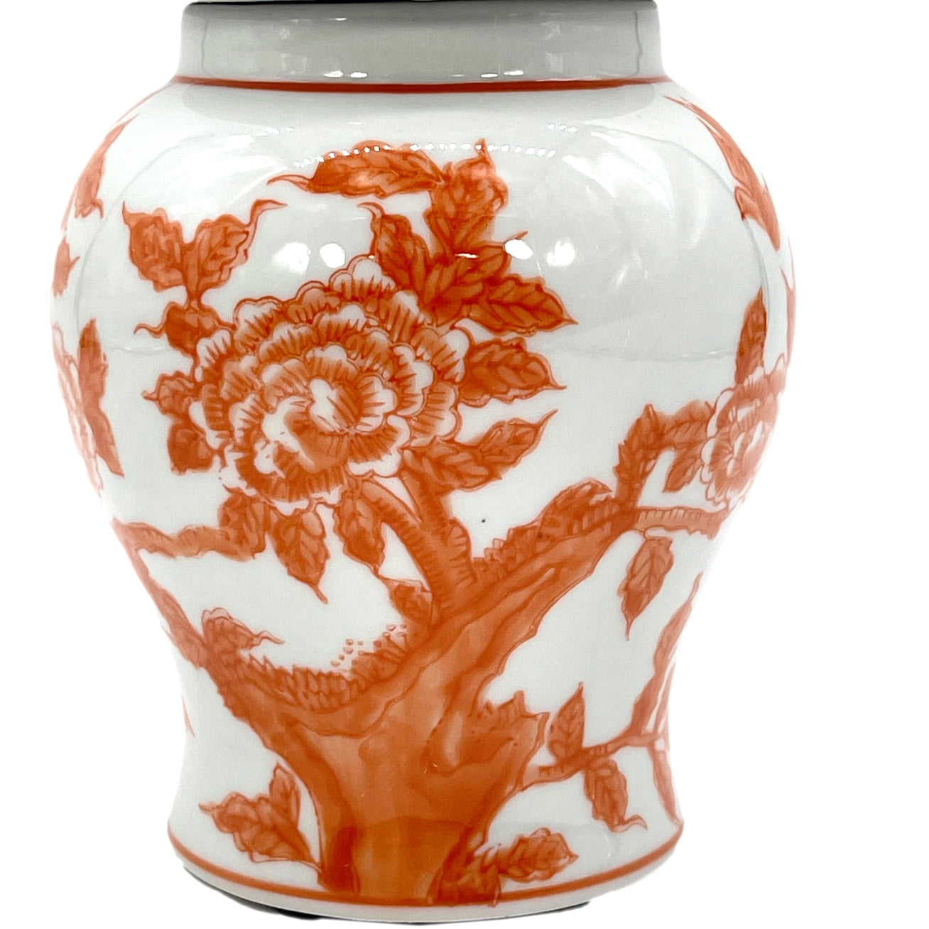 Orange & White Small Chinoiserie Ceramic Decorative Tea & Ginger Jar