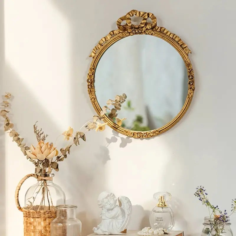 Vintage Pewter Mirror In Gold Finish