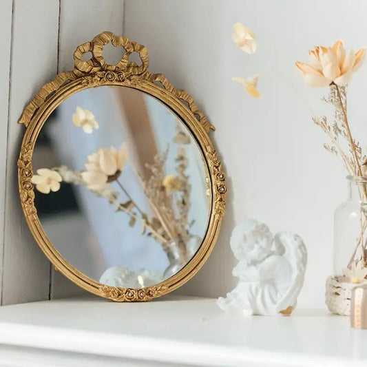 Vintage Pewter Mirror In Gold Finish