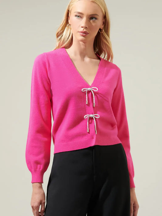 Delightful Pink Bow Tie Sweater