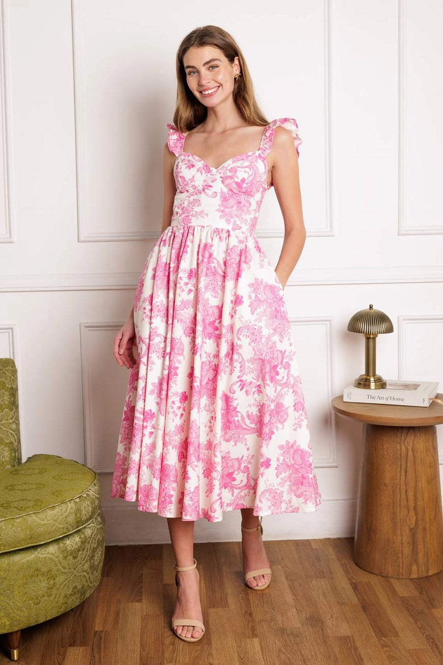 Pink And White Floral Print Dress