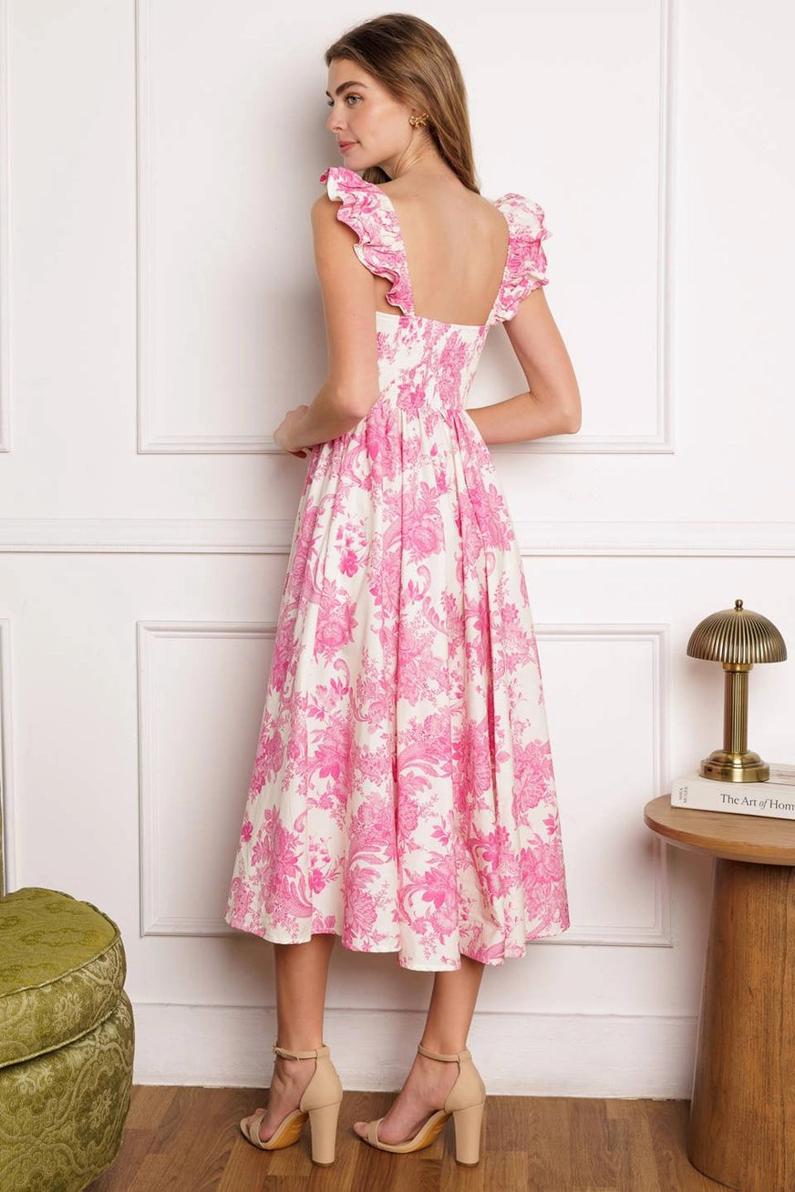 Pink And White Floral Print Dress