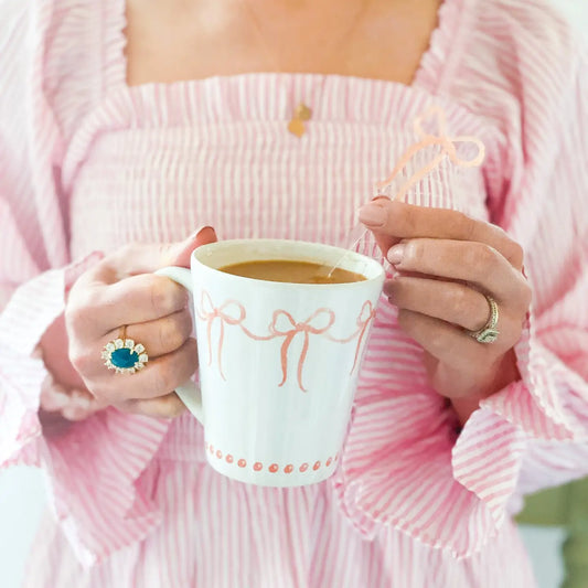 French Pink Bows Watercolor Latte Mug