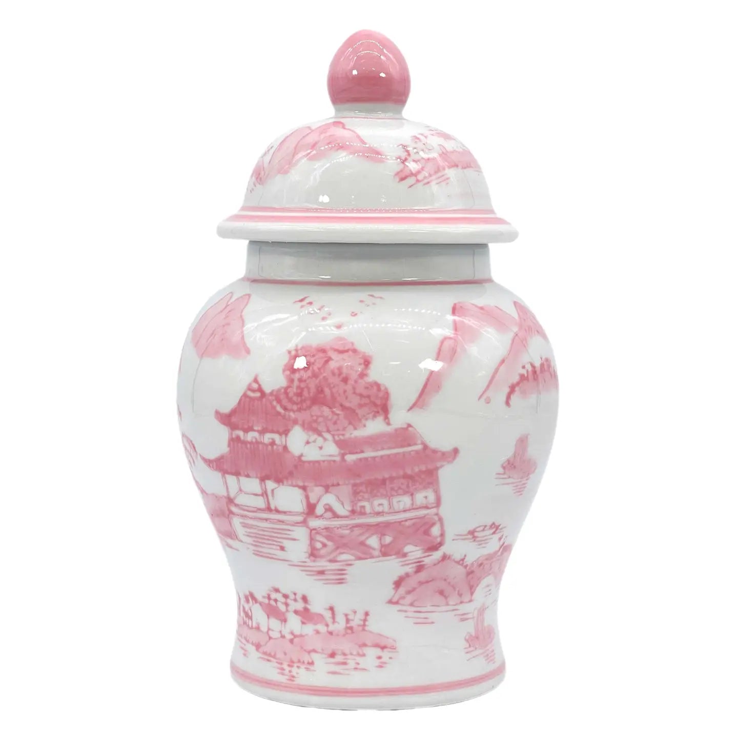 Small Pink Chinoiserie Ceramic Decorative Tea & Ginger Jar