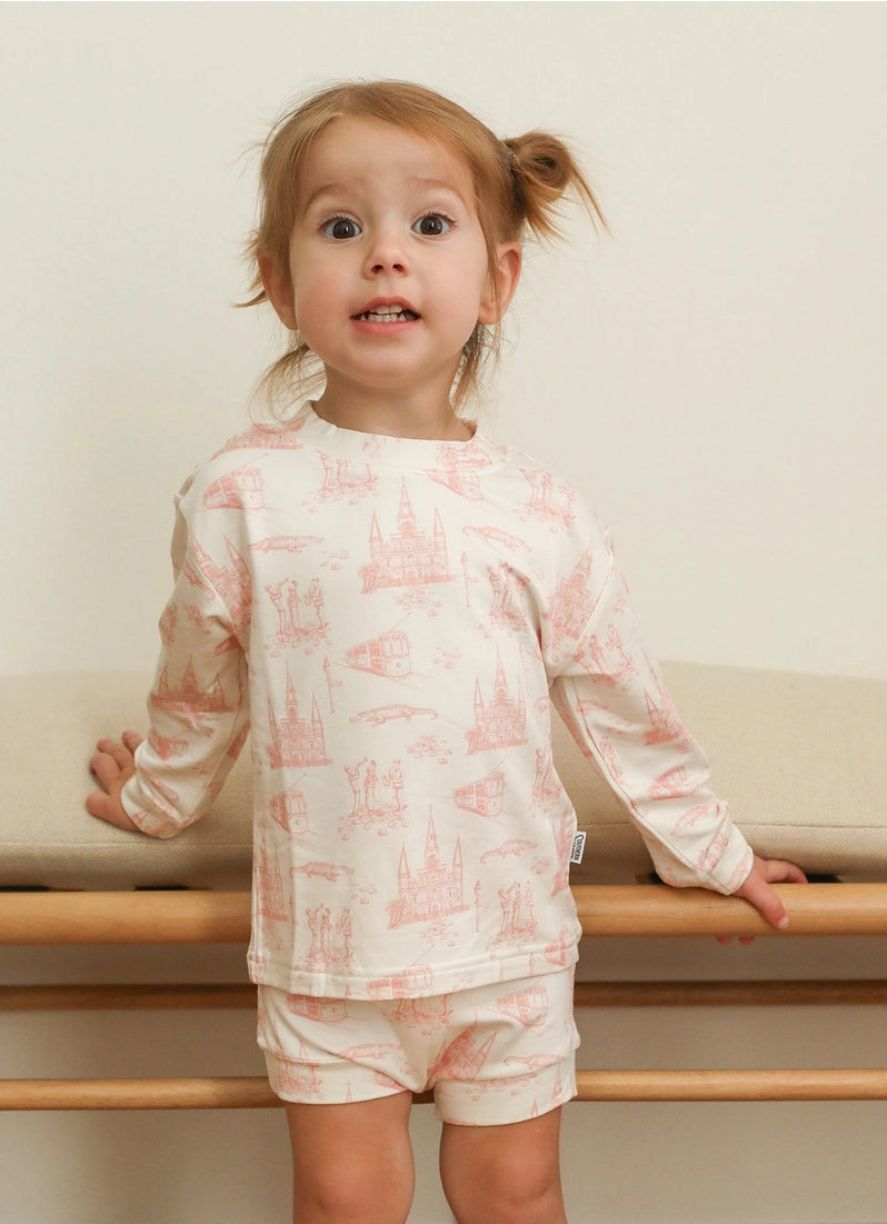 Baby Pink Toile Bamboo Sweatshirt Set