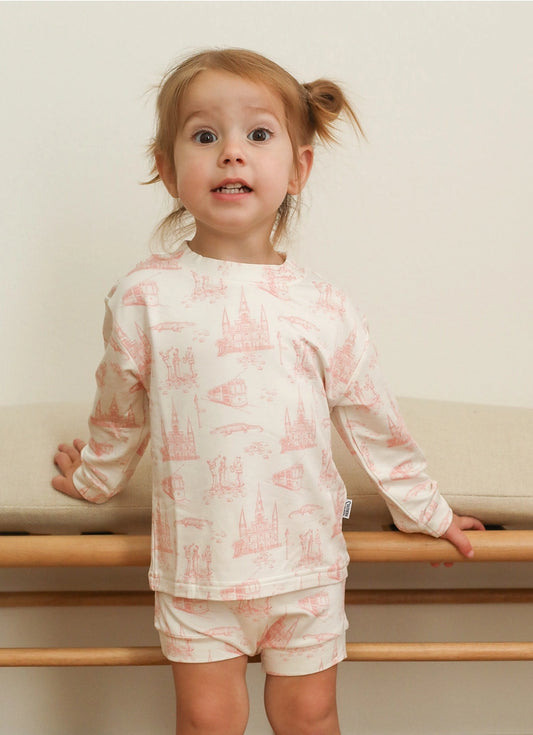 Baby Pink Toile Bamboo Sweatshirt Set