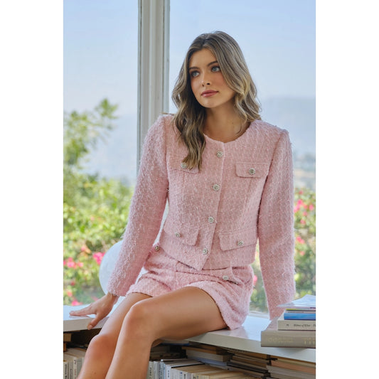 Pink Tweed Doll Crop Jacket