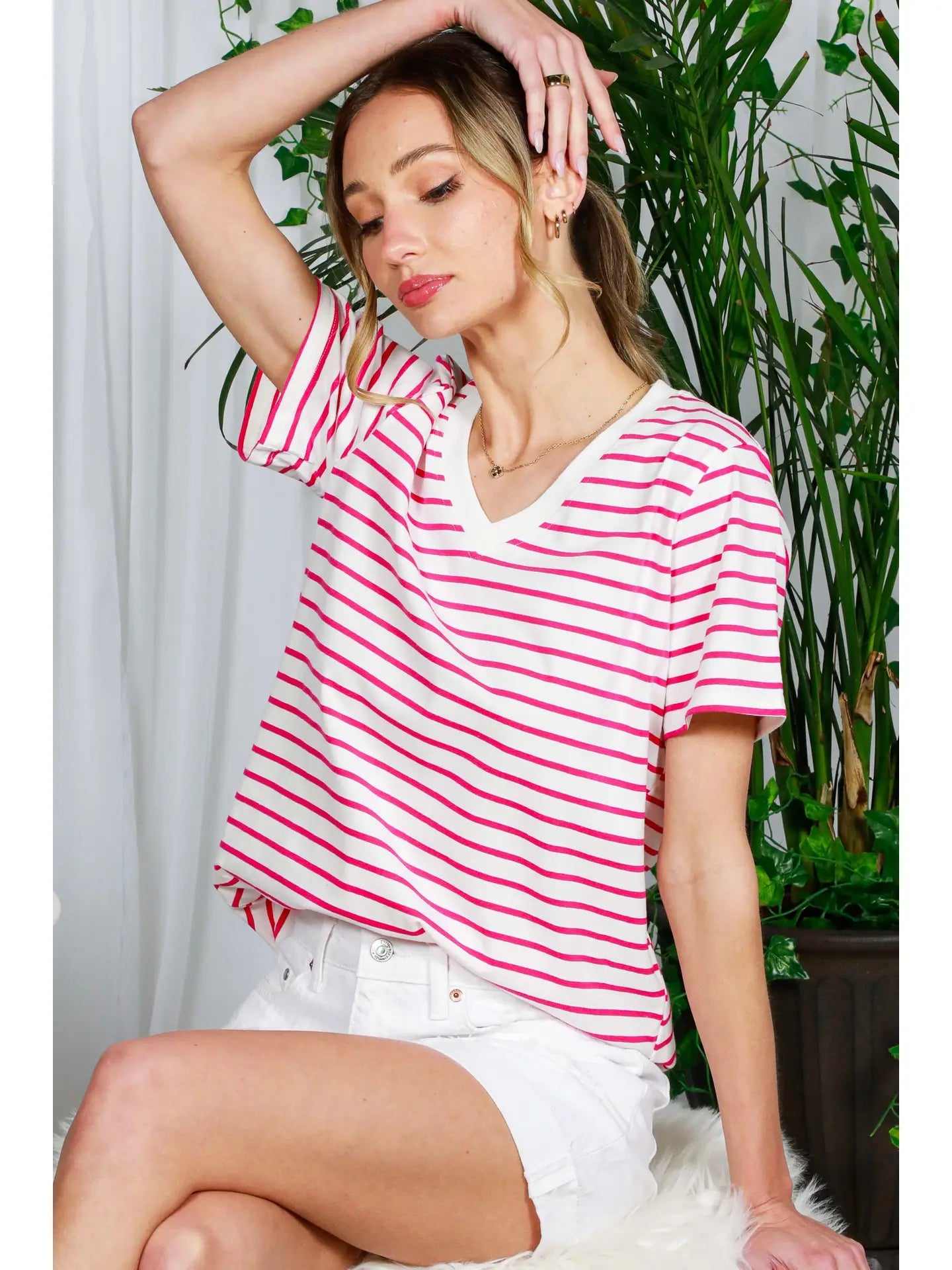 Pink & White Striped Tee