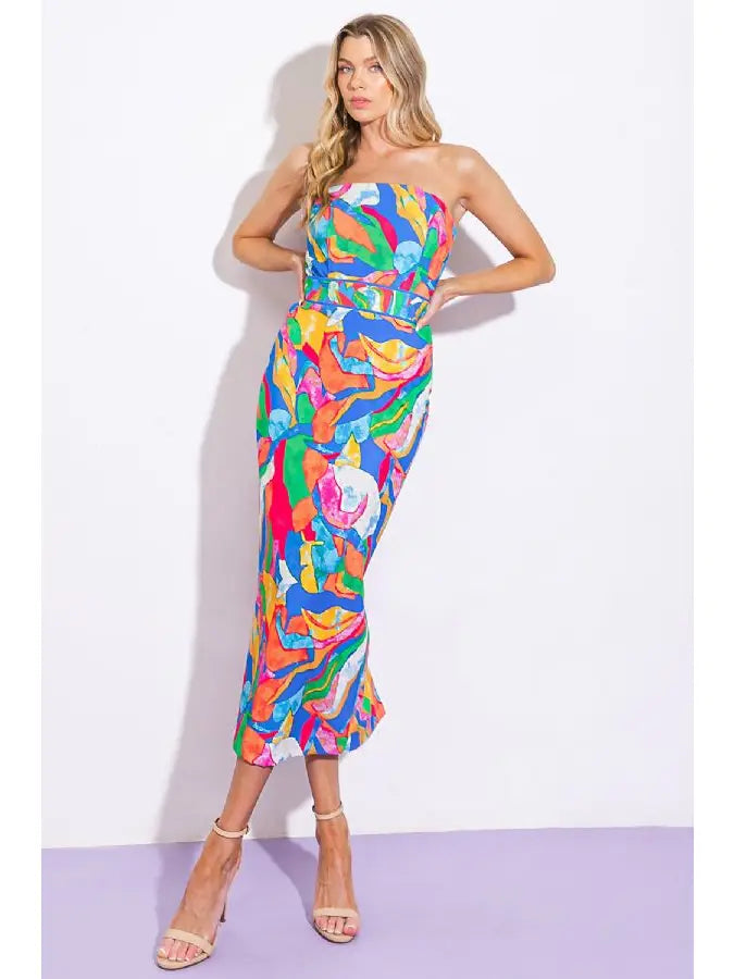 Sleeveless Colorful Artsy Midi Dress