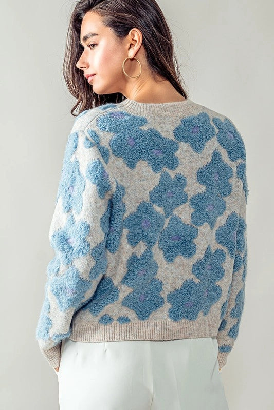 Blue Flower Clouds Sweater