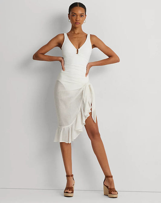 Ralph Lauren Ruffle-Trim Cotton-Linen Wrap Skirt