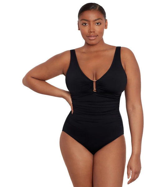 Ralph Lauren Shirred Ring Front One Piece Black