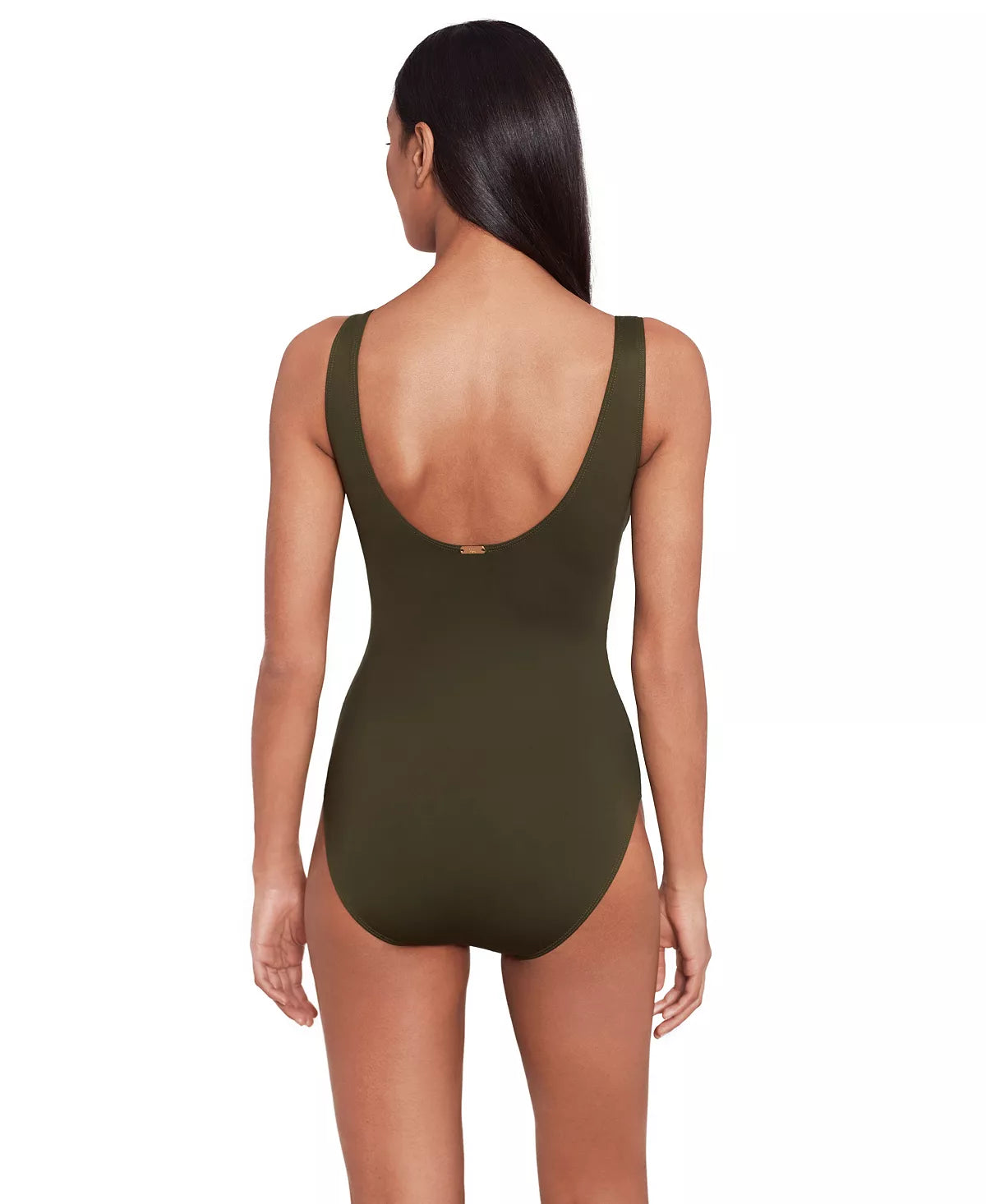 Ralph Lauren Ruffle Surplice One Piece Swimsuit Olive