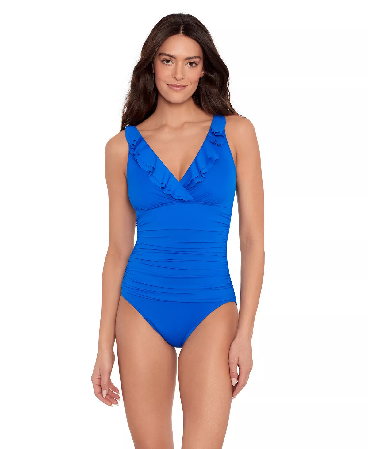 Ralph Lauren Ruffle Surplice One Piece Swimsuit Royal Blue