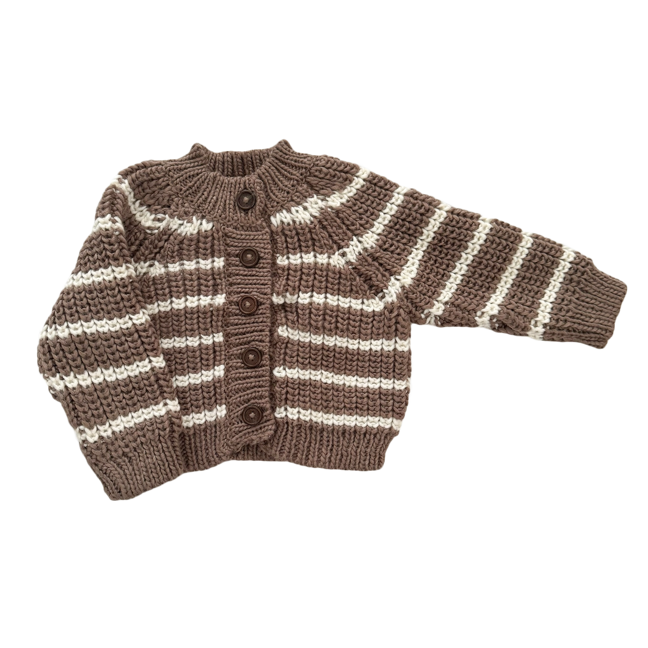 Tan Rib Knit Stripe Baby Cardigan