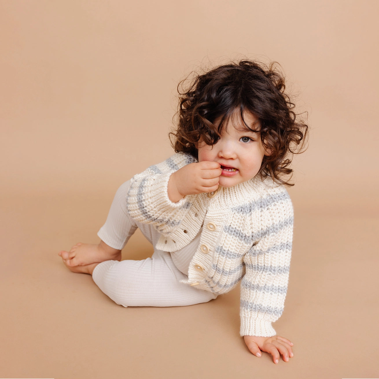 Blue Grey Rib Knit Stripe Baby Cardigan