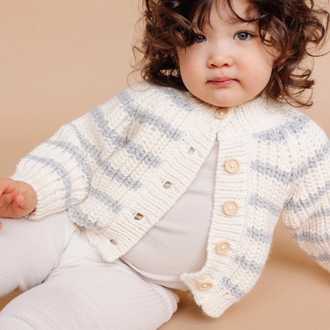 Blue Grey Rib Knit Stripe Baby Cardigan