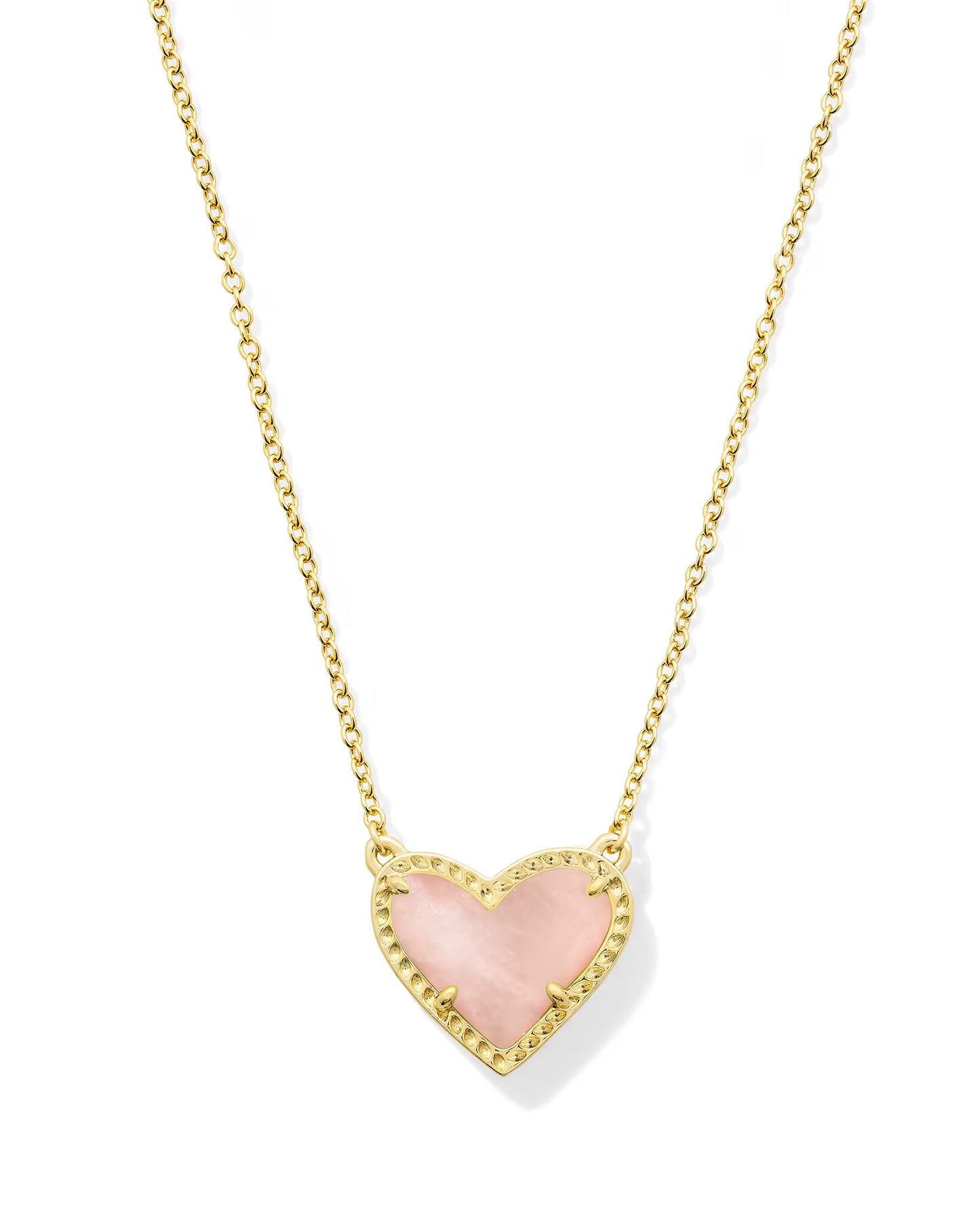 Kendra Scott Ari Heart Gold Pendant Necklace in Rose Quartz