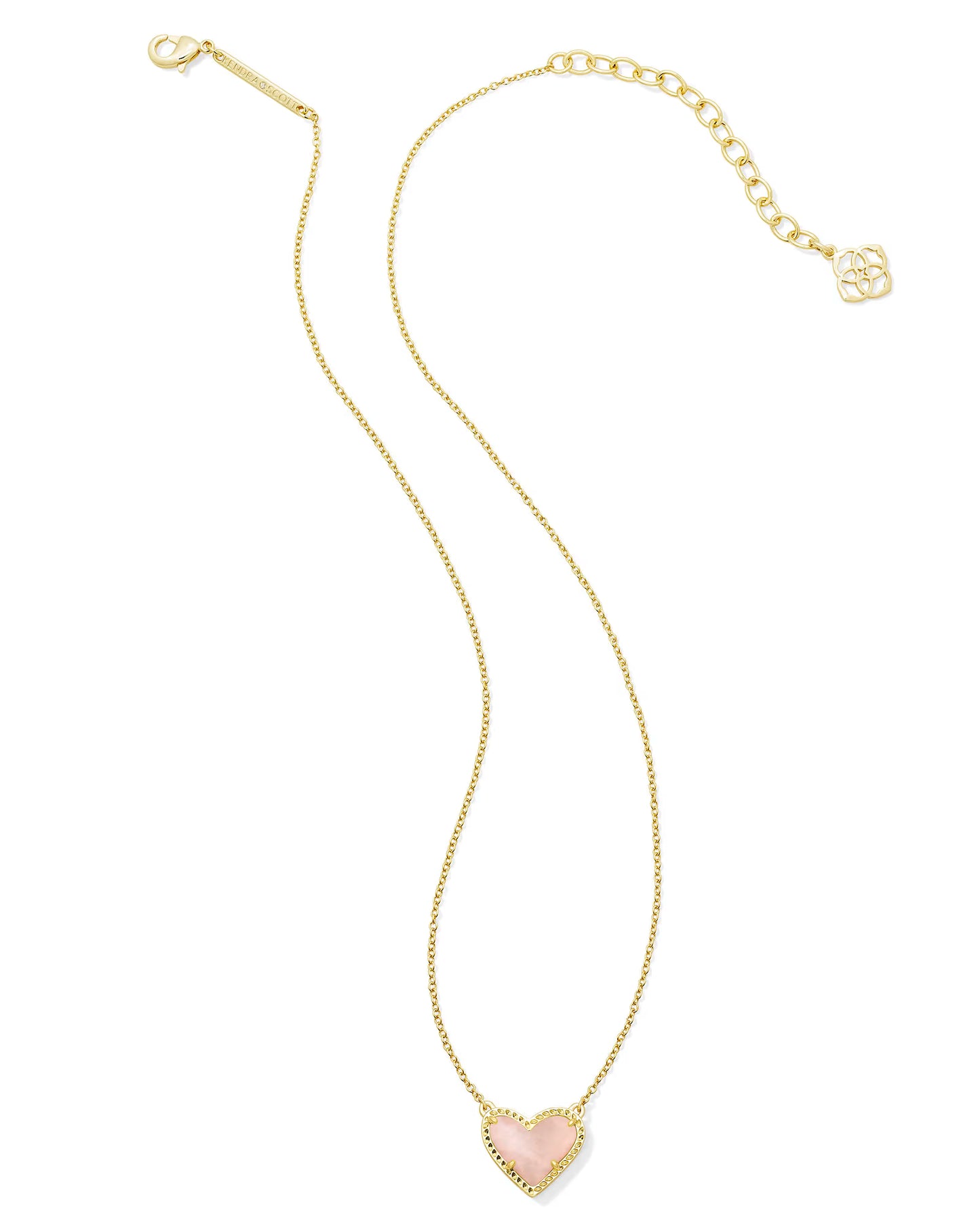 Kendra Scott Ari Heart Gold Pendant Necklace in Rose Quartz