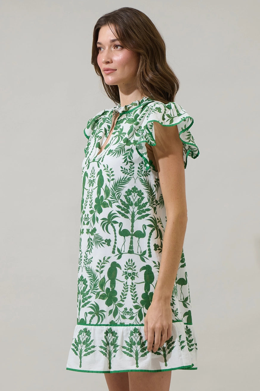 Ruffle Sleeve Floral Shift Mini Dress